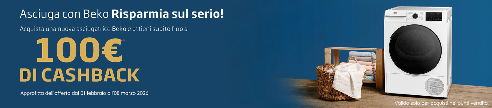 100€ di cashback con le asciugatrici Beko