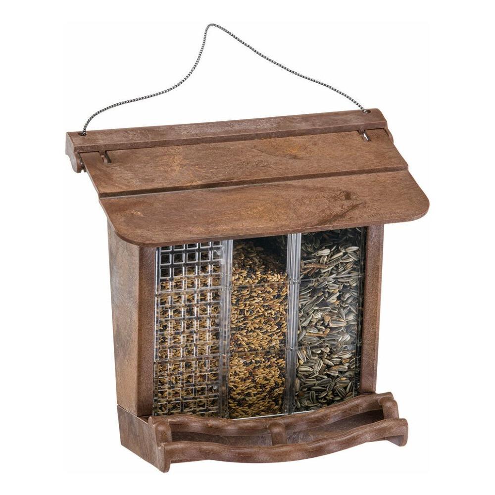 Mangiatoia Per Uccelli Esagonale In Legno Marrone/Blu Con Tetto Bituminoso E Dosatore Integrato