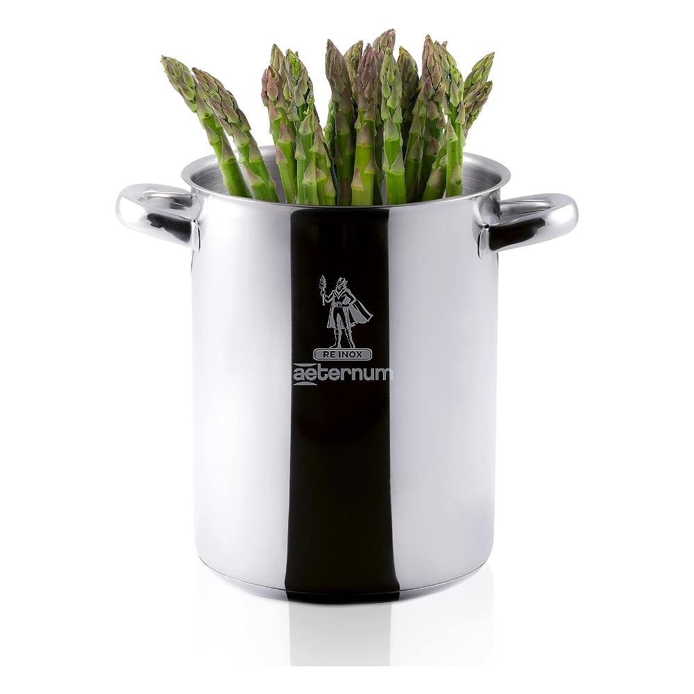 Padella Aeternum Asparagera Rotondo In Acciaio Inox 18/10 – Perfetta Per Induzione, Con Coperchio In Vetro