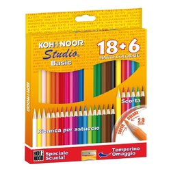 Koh-I-Noor H36P Multi – Set Da 36 Pastelli Colorati In Astuccio Di Legno, Mina 3.2 Mm, Forma Triangolare, Con Temperamatite E Gomma Inclusi