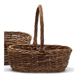 Cesto In Vimini Intrecciato Per Spesa E Picnic - Fatto A Mano - 50x35x38 Cm - Con Inserti In Tessuto Lavabile