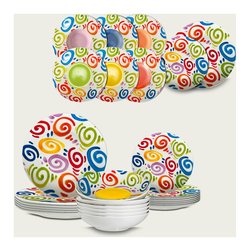 Set Di 12 Piatti In Ceramica Maya – 6 Fondi E 6 Piani, Moderni E Colorati, Lavabili In Lavastoviglie E Microonde